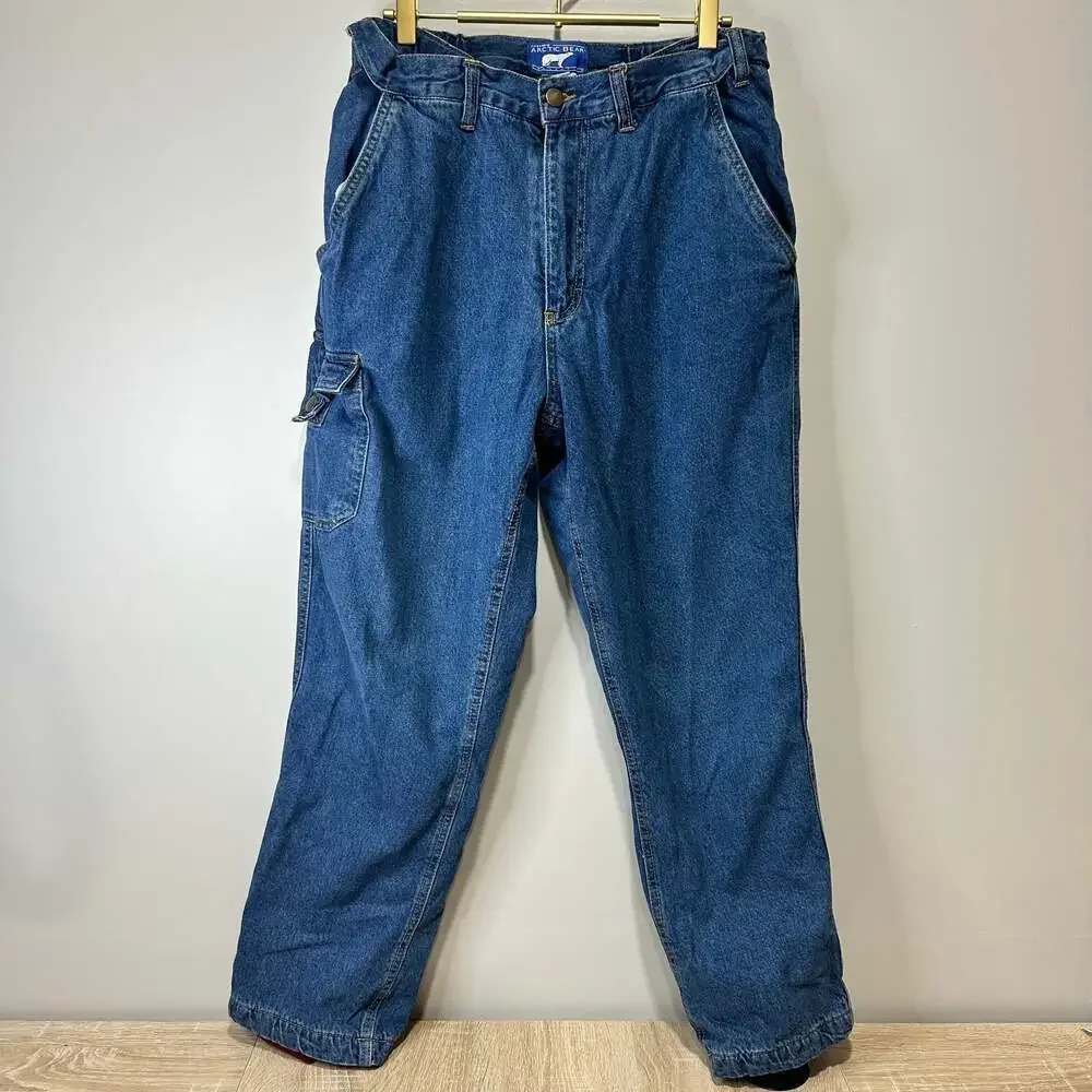 HABAND'S Arctic Bear Fleece Lined Denim Jeans, Sz 34 - Picture 1 of 4
